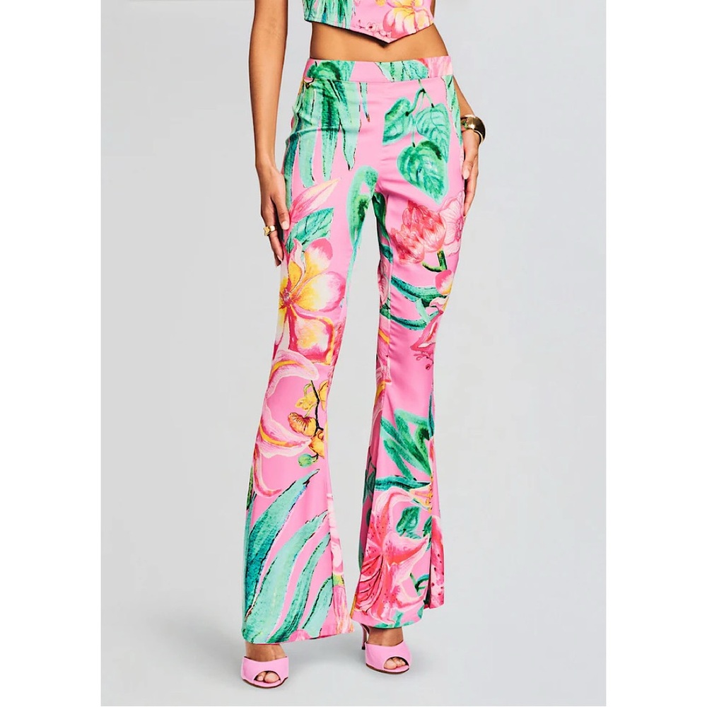 Rococo Sand Pink Tropical Floral Flared Pants
